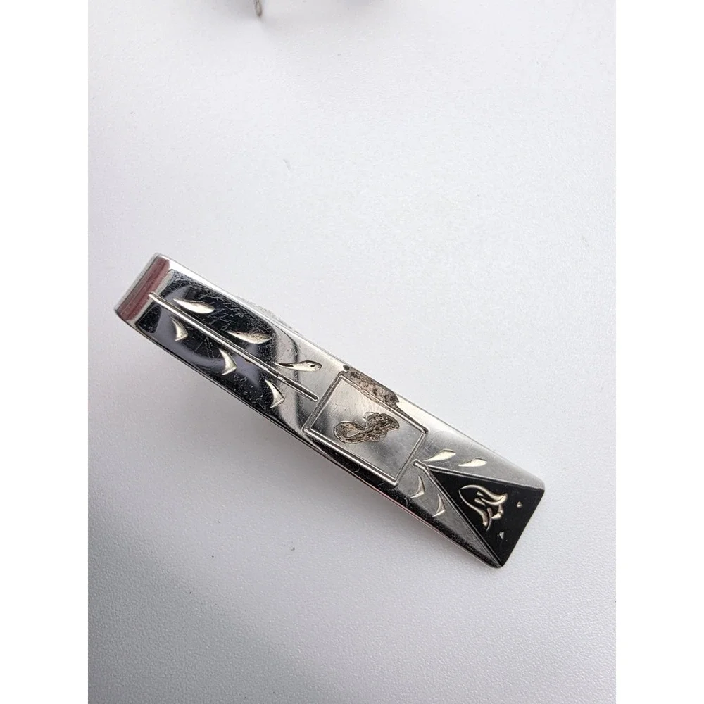 Vintage KREISLER USA Cufflinks‎ Tie Clip/Bar Set 925 Sterling Silver & Black